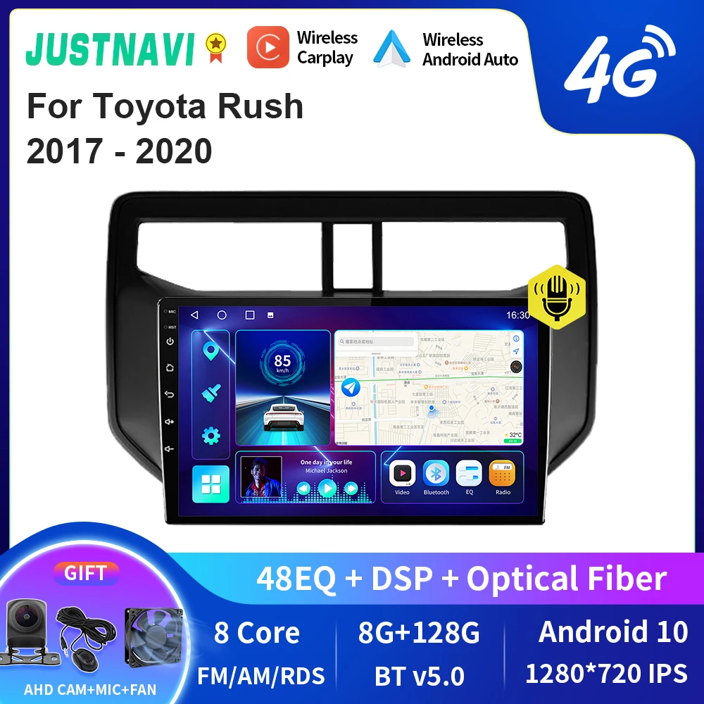 

JUSTNAVI QT10 Wireless CarPlay Android Auto Radio For Toyota Rush 2017 - 2020 Stereo Car Multimedia Video Player GPS DVD DSP BT