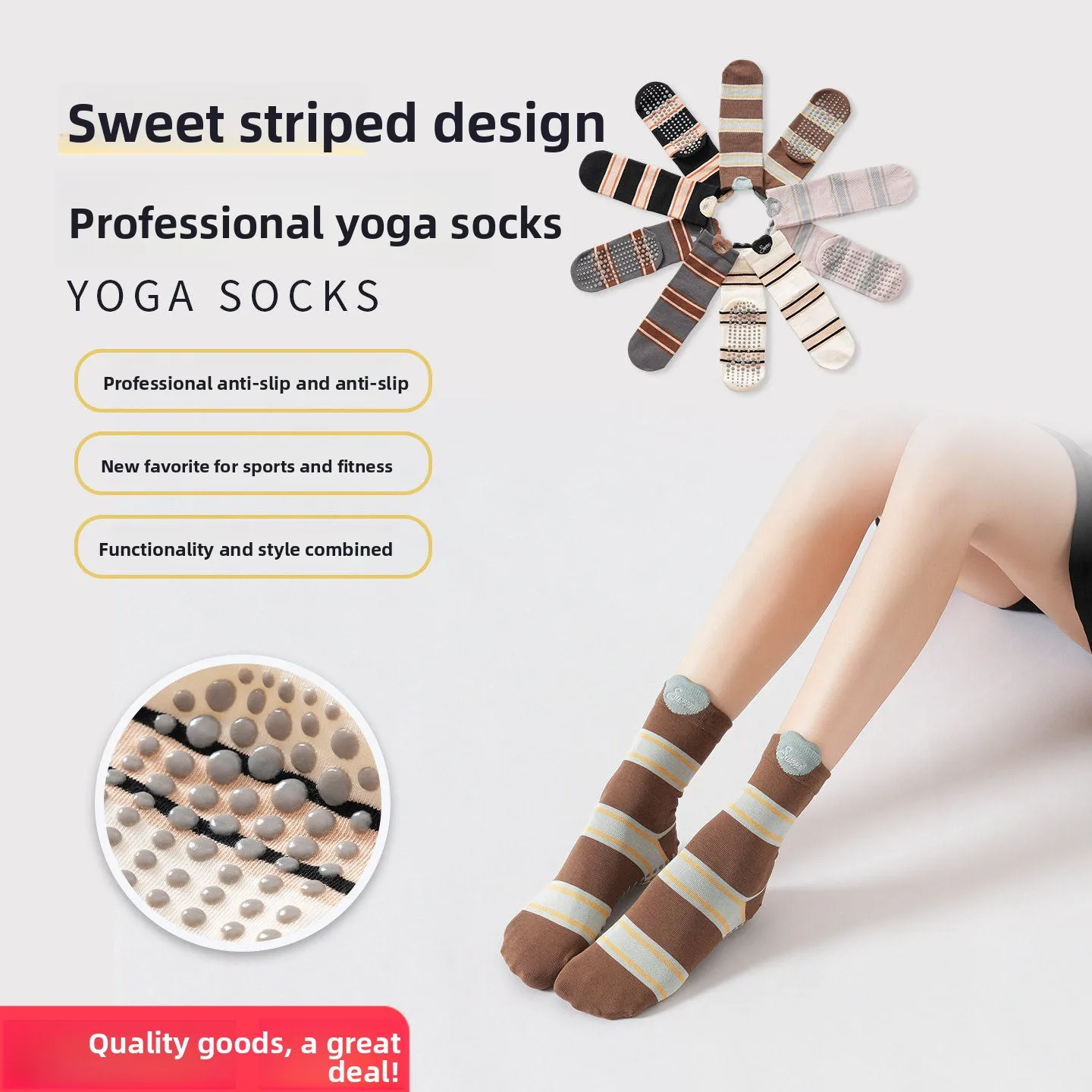 

Early Autumn New Stripe Yoga Socks Women's Moisture Wicking Japanese Style Floor Socks College Style Heart Socks