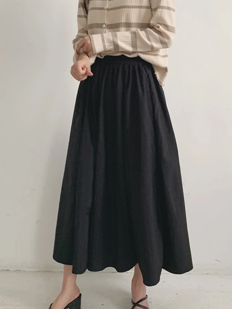 

Big Swing Skirt Women Fashion Solid Color Loose Skirts Casual Elastic Waist Long Skirt Female Baggy A-Line skirt Oversize