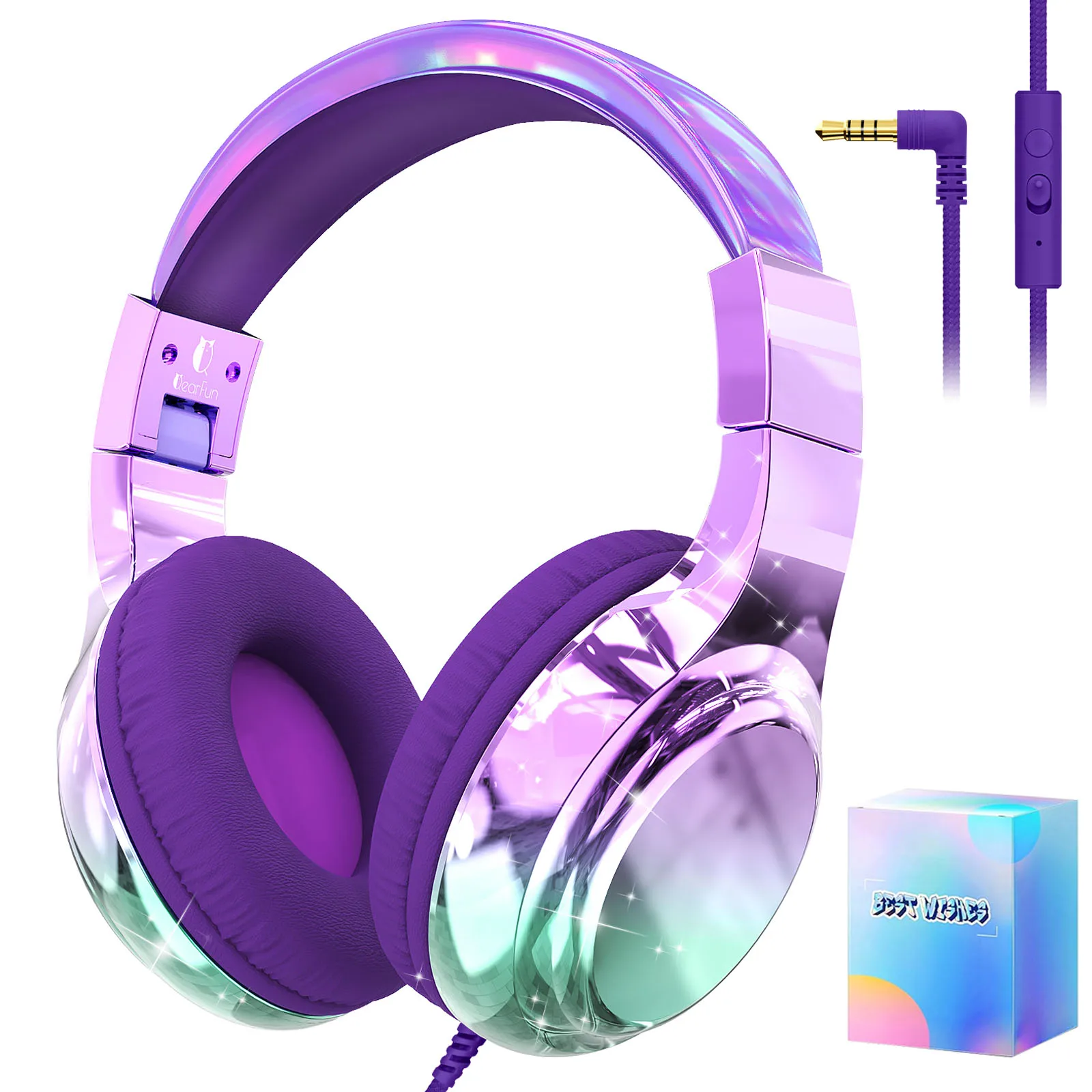 Kinderen Koptelefoon Bedraad voor School 85/94dB Volumeregrenzer Opvouwbare Stereo Geluid Headset met Microfoon voor Kinderen Meisjes Leren Tablet PC