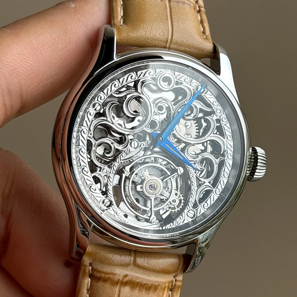 Merkur 100% Skeleton Tourbillon Watch Men's Sapphire Watch For Men Mechanical Carving Wristwatches Relogio Masculino 42mm