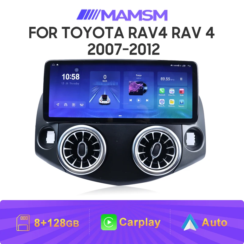 MAMSM 12.3 Inch Car Radio For Toyota RAV4 RAV 4 2007-2012 Multimedia Stereo Vedio Player Wireless Carplay Navigation Head Unit