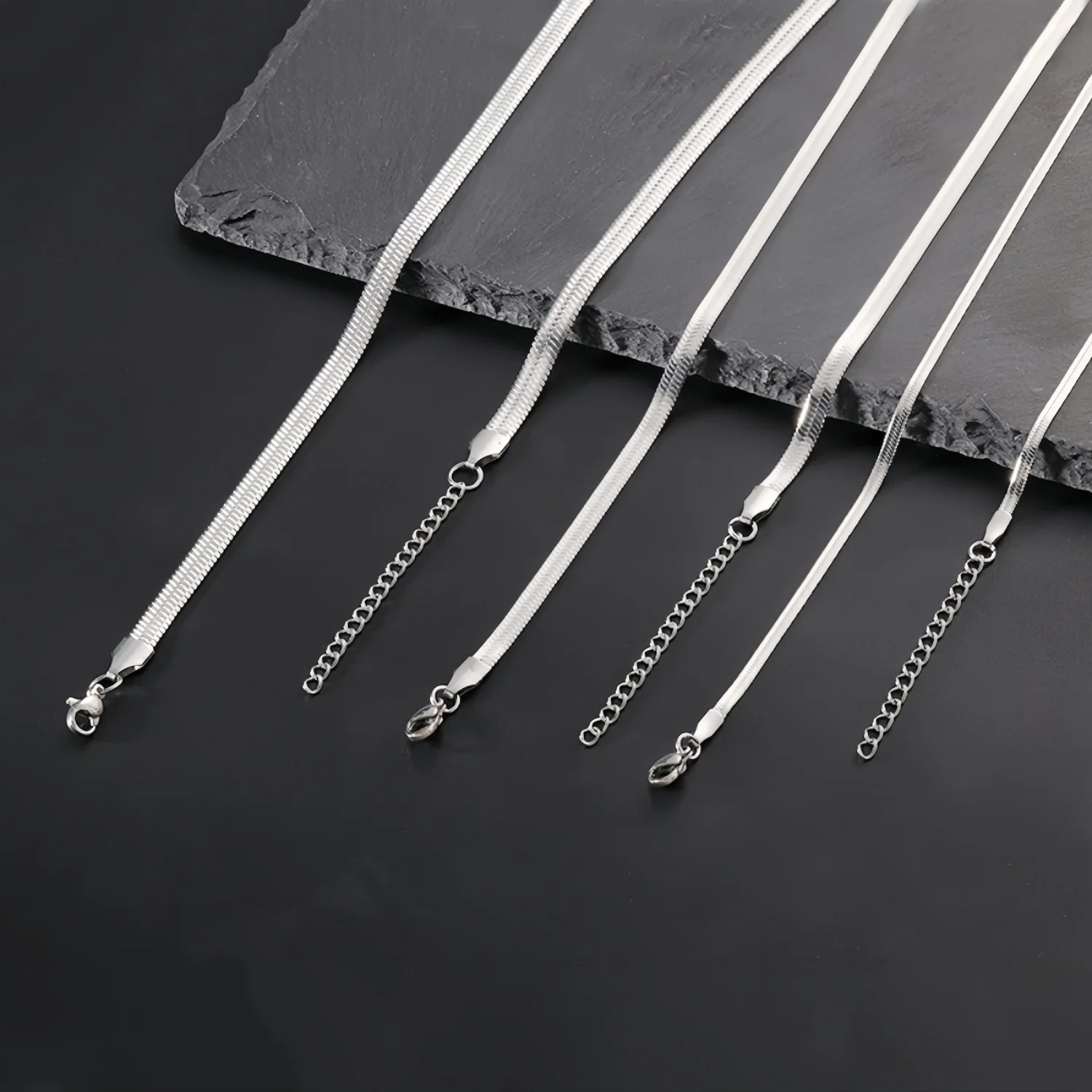 3MM Edelstahl Flache Schlangenkette Halskette Hip-Hop Einfache Titanstahl Herrenhalskette Modeschmuck Halskette für Damen – Detail 5