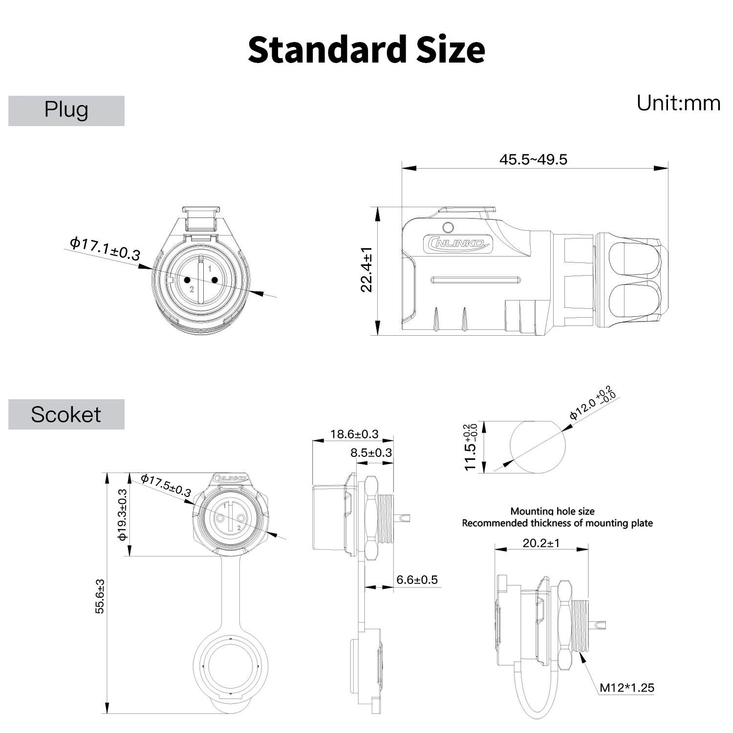 CNLINKO LP12 Electrical Connector IP68 Waterproof 3A~5A Female Plug and Male Socket for Industrial LED Light & Audio Equipment