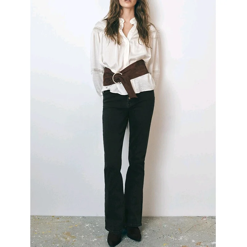 ربيع المرأة عادية تأثير Waed ألف خط السراويل عالية الخصر Ele Bell الجينز تخفيف Sle سستة كيت السراويل الطويلة