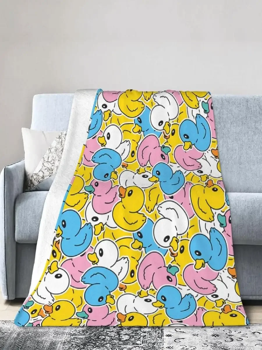 Cute Yellow Rubber Duck Throw Blanket Ultra Soft Warm Lightweight All Season Cartoon Ducks Decorative Fleece Blankets for Bed Ca