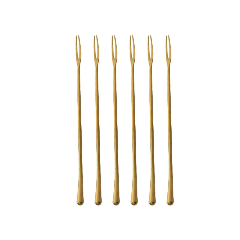 Stainless Steel Fork for Snacks and Dessert, Vintage Fruit Fork, Rose Gold Black Silver, Long Handle, 6PCs