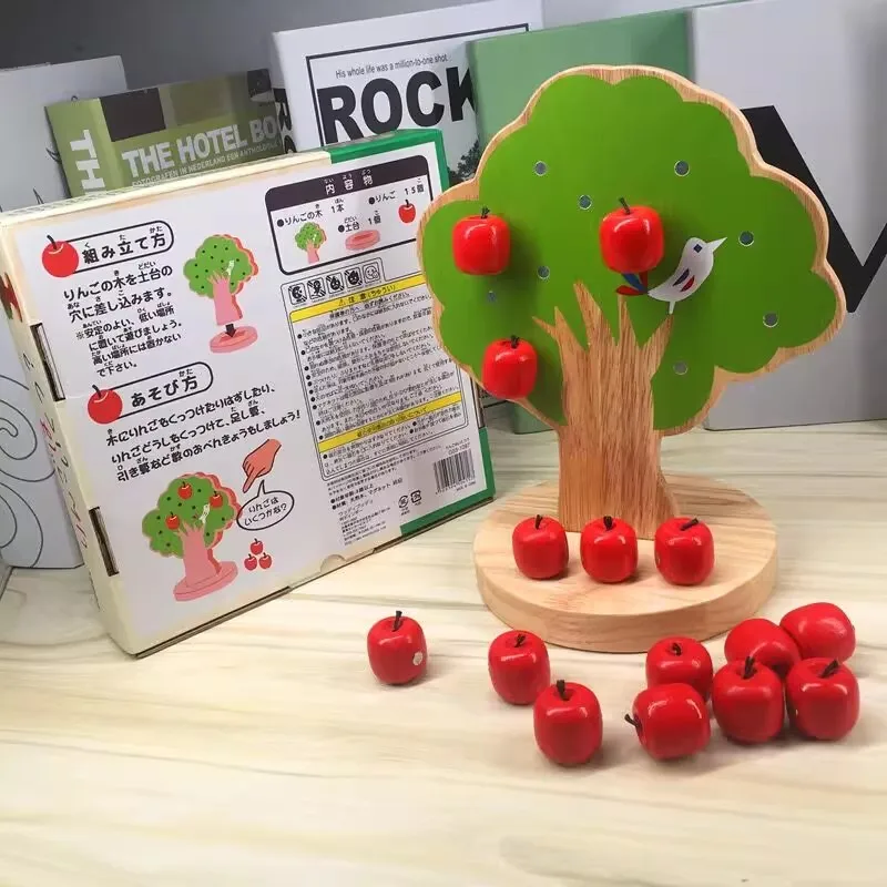 Zabawki edukacyjne DIY Drewniane Magnetyczne Klocki Drzewko Jabłoni Model Drewniany Fantazyjny Prezent Edukacyjny do Nauki Matematyki