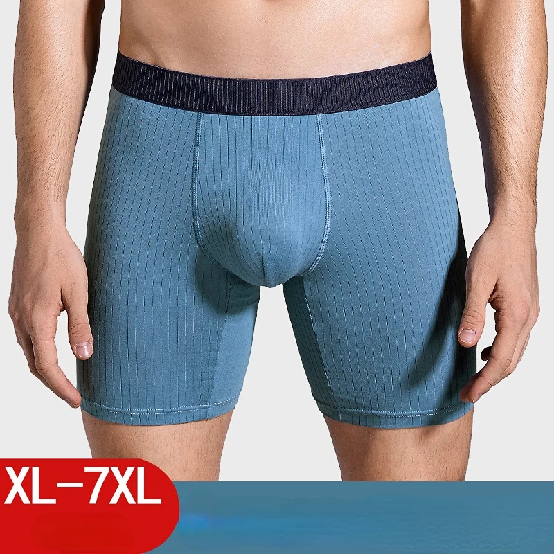 Bóxer de pierna larga para hombre, ropa interior Sexy de algodón, color sólido, talla XL-7XL