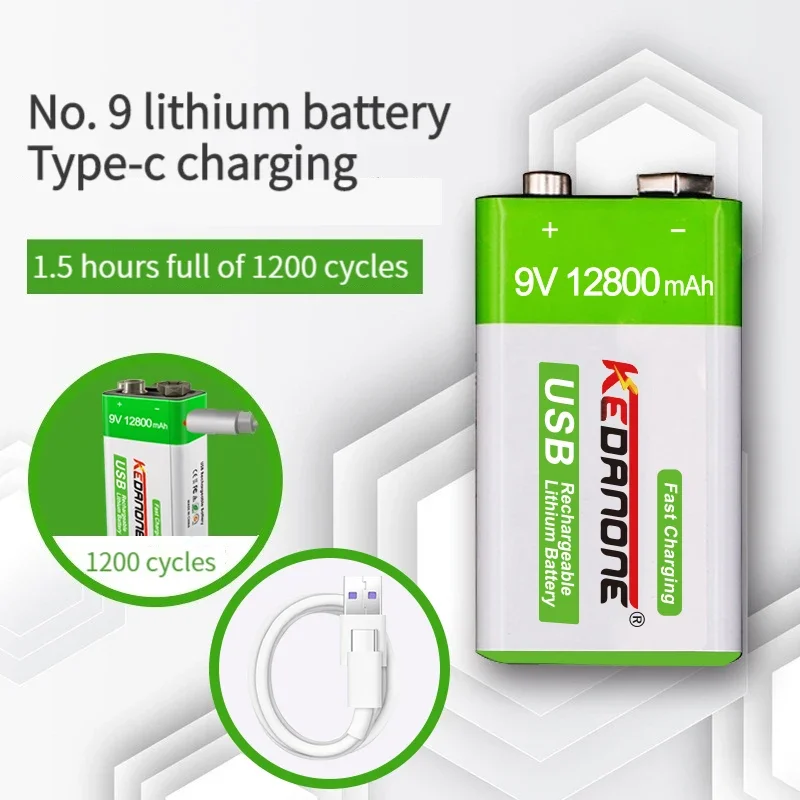 

9V 12800mAh li-ion Rechargeable battery 6f22 9V lithium Micro USB Batteries for Multimeter Microphone Toy Remote Control KTV use