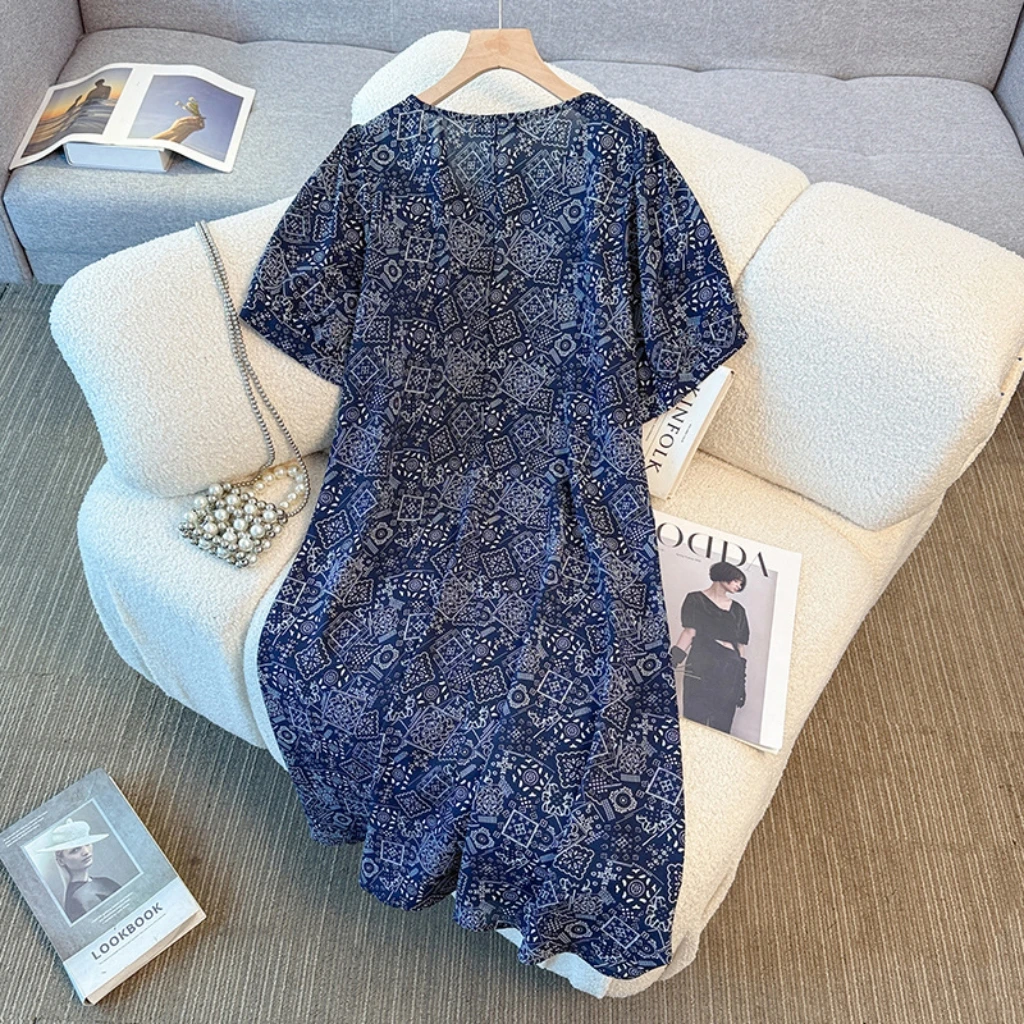 Платье макси с цветочным принтом, юбка трапециевидной формы с высокой талией для женщин больших размеров, модная винтажная стильная летняя Новое поступление, одежда