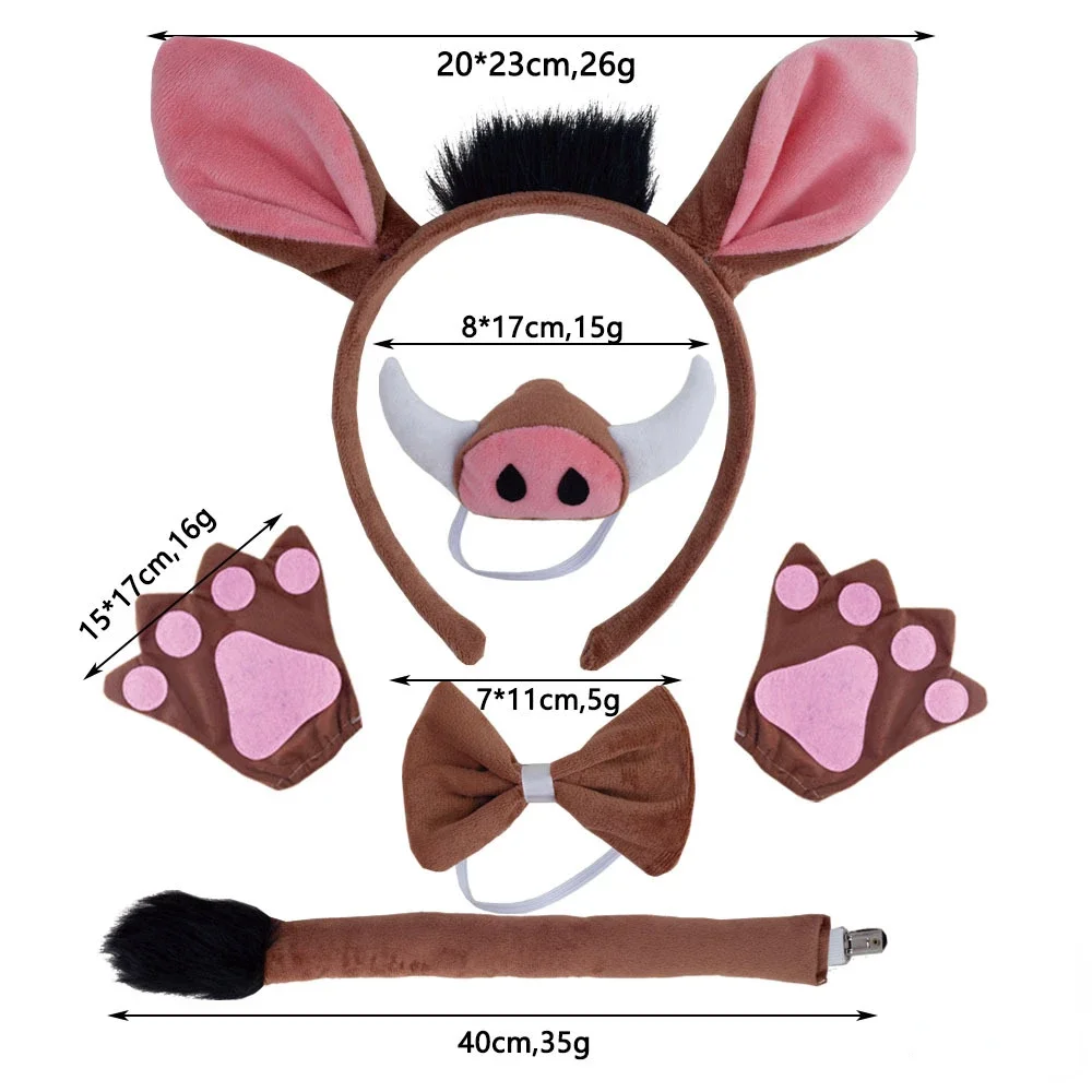 Braunes Schwein Kostüm Set Ohren Nase Schwanz Fliege Tutu Rock Tier Phantasie Kostüm Kit Zubehör für Kinder Mädchen Prinzessin