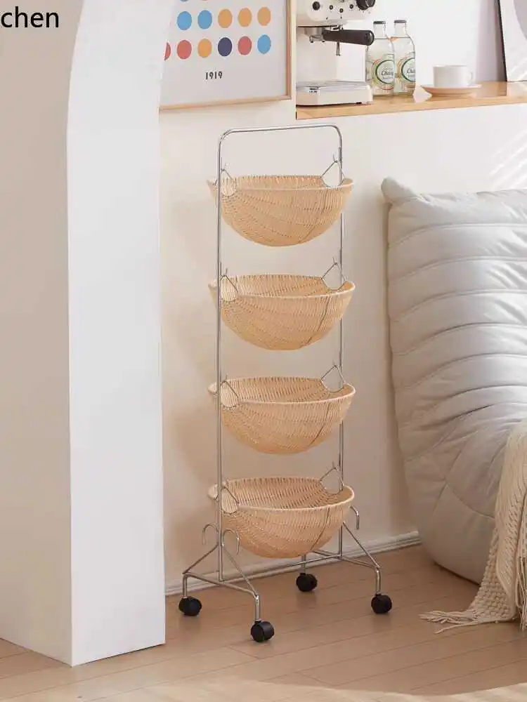 ZMLKitchen Storage Rack Movable Cart Rattan Multi-layer Household Stackable Kitchen Storage Organizer