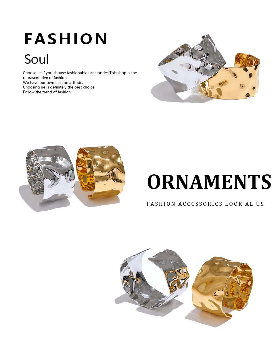 Yhpup Breites großes offenes Armband aus Edelstahl mit Metallmanschette, 18 Karat Gold, PVD-beschichtet, Statement-Wasserdicht, Handgelenkschmuck, Bijoux – Detail 6