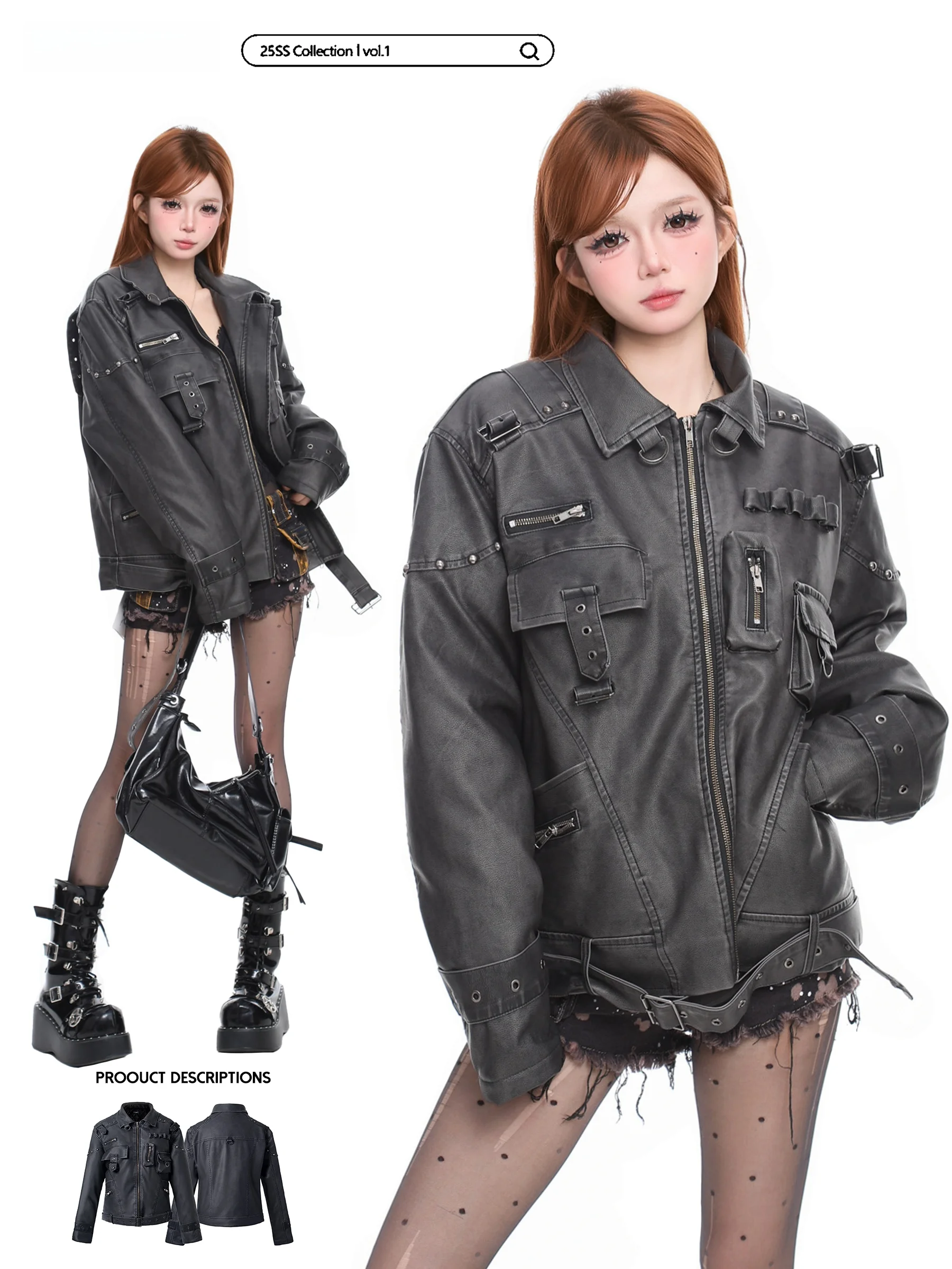 

Утепленная хлопковая куртка Basterds: женская зимняя куртка из искусственной кожи в байкерском стиле, деконструированная рабочая одежда, корейский свободный крой