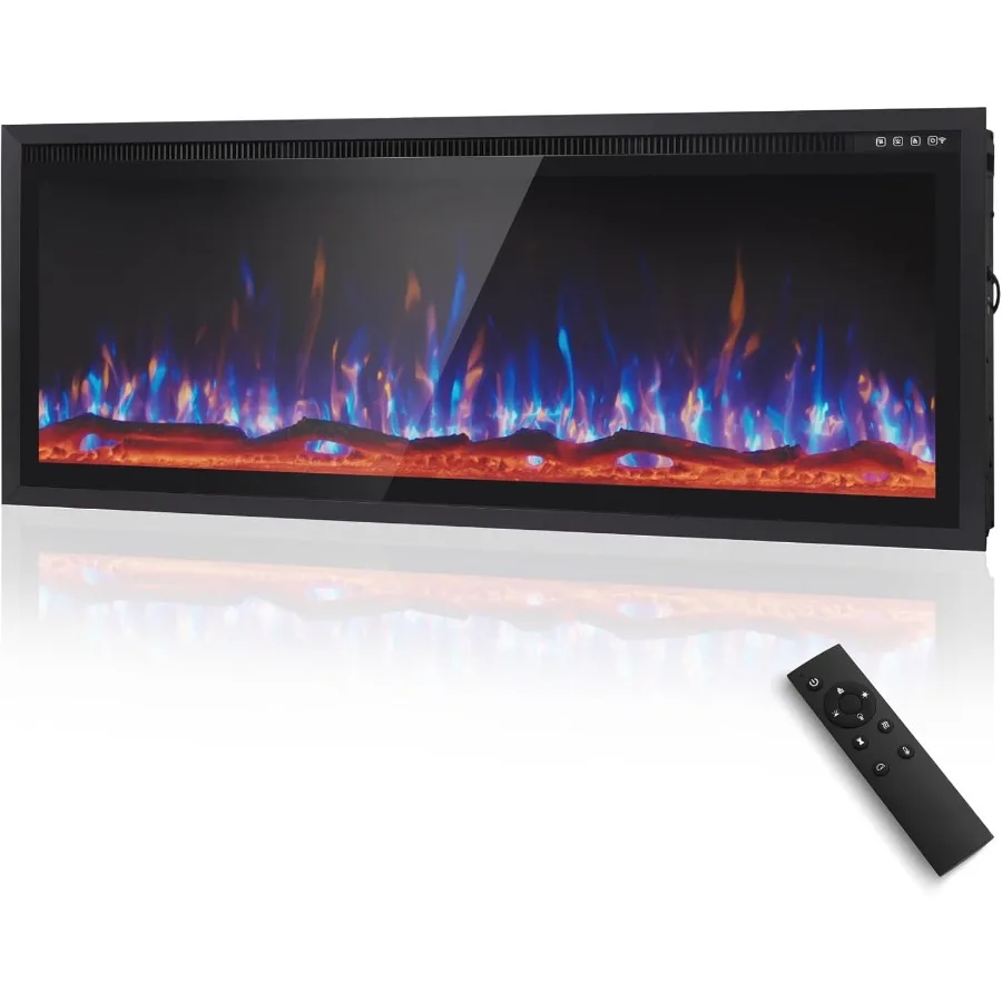 

50 Electric Fireplace Recessed and Wall Mounted Heater with Remote Control Timer Adjustable Flame Colors Log and Crystal Displa