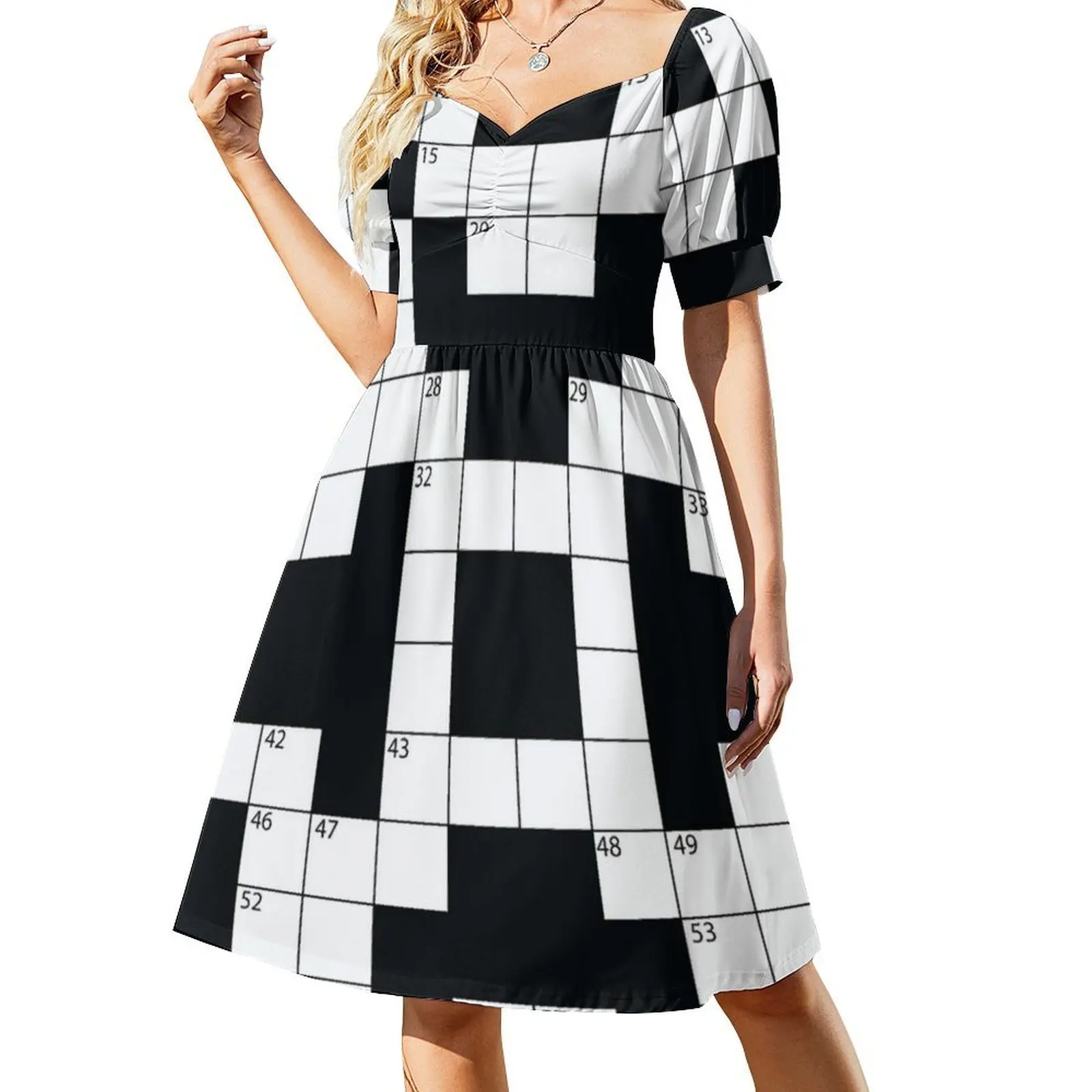 فستان بوهيمي بدون أكمام للتفكير عبر الكلمات، فستان متعدد الطباعة لقضاء العطلات على الشاطئ، كلمات متقاطعة، لعبة كلمات متقاطعة