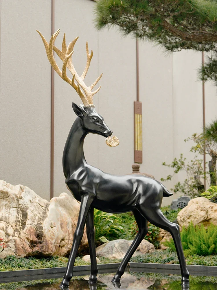 Large floor to ceiling sika deer sculpture art interior decoration