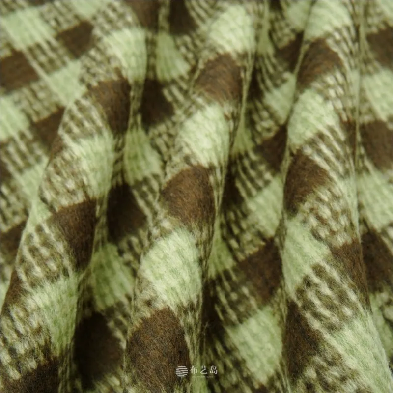 Autumn and winter green brown contrasting color double-sided peelable fleece fabric for suits windbreakers overcoats