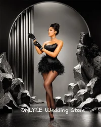 Sexy Black Short Prom Dress Luxury Blackgirls 2024 Corset Feathers Elegant Birthday Party Dresses Vestidos Homecoming Customized
