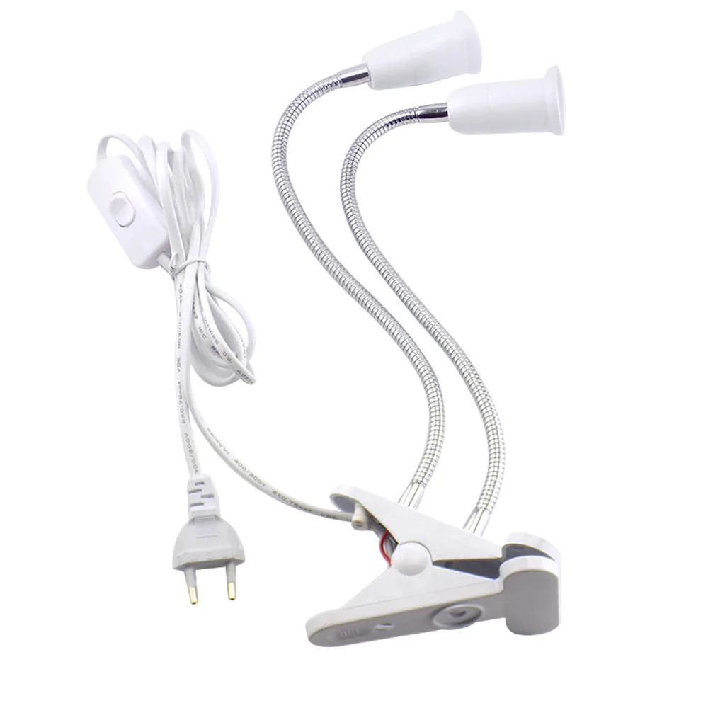 2 Head EU US UK E27 Flexible Lamp base AC power Plugs Holder desk Clip socket for Book room home indoor night light grow Lights