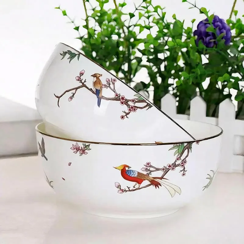 2pcs set, 7 inch, fine bone china bowl for ramen, ceramic noodle bowl, bird pretty bowl, porcelain salad bowl, pasta bowl cereal