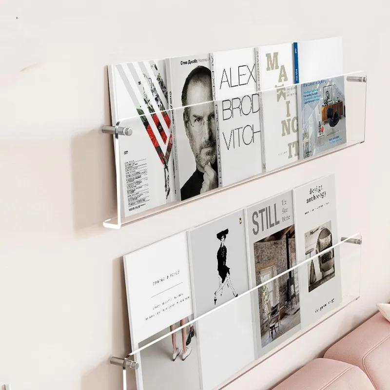 Clear Acrylic Magazine Holder Brochure Rack Record Holder Hanging Bookshelf Literature Storage Rack for Waiting Room Home Office