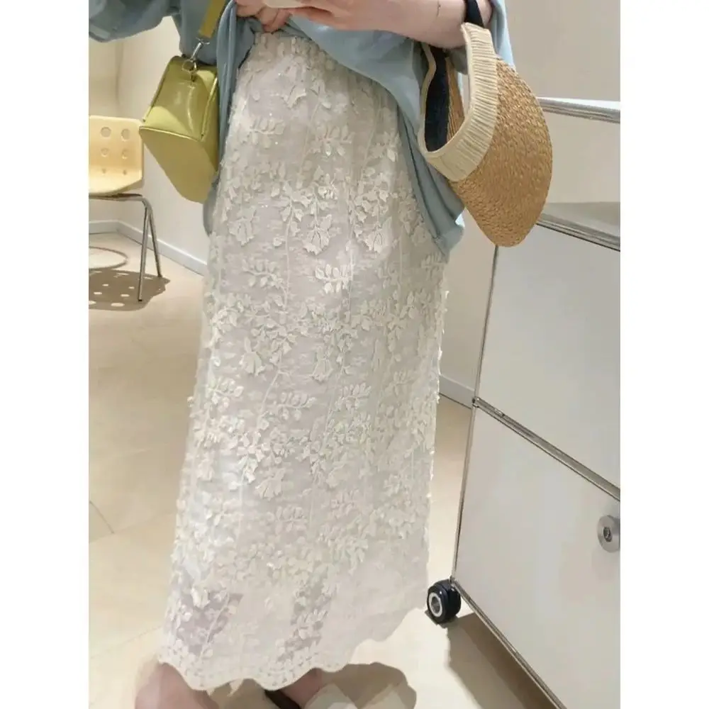 

Новая мода 3D юбка с цветочной вышивкой женские элегантные блестки с высокой талией элегантные прямые юбки для вечеринок с разрезом однотонные юбки Jupe