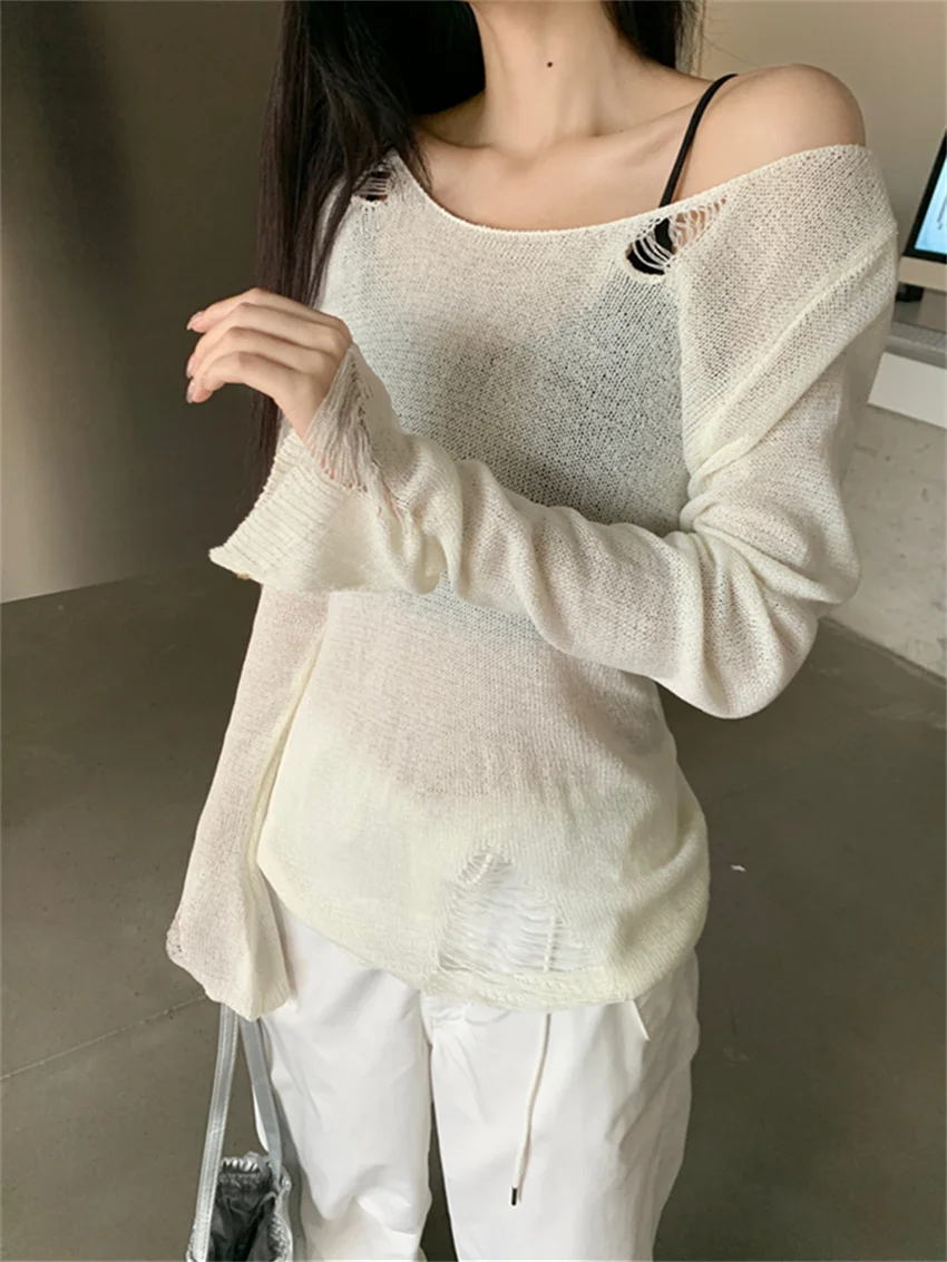

PLAMTEE Hole Autumn Sweaters With Tank Tops Women Chic Mujer Casual New 2023 Pullovers Slim Loose Office Lady Camping Daily