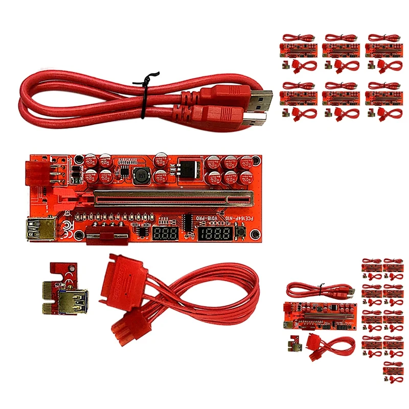 

VER018 PRO PCIE 1X To 16X Graphics Extension Cable Riser Card With LED Temperature/Voltage Display For BTC Mining