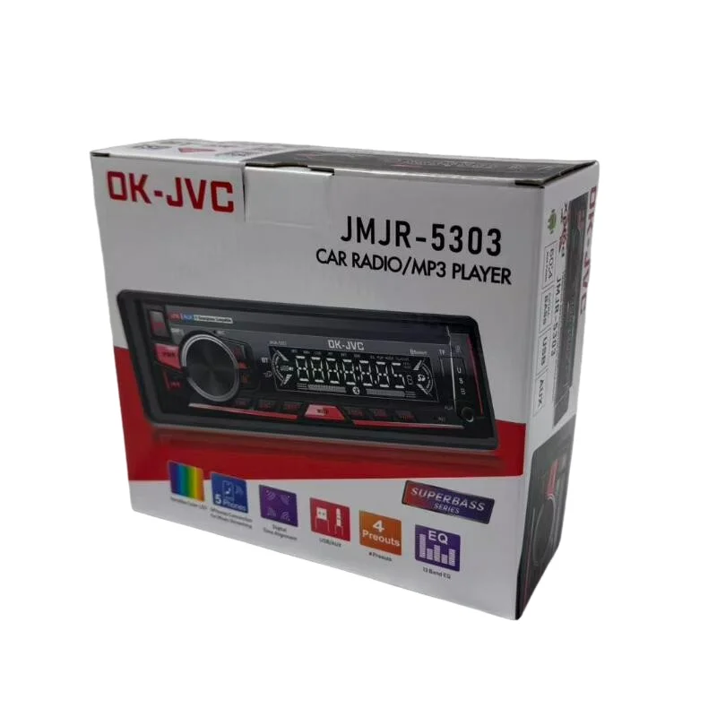 Reproductor Estéreo JVC JMJR-5303 de Un Solo DIN con Bluetooth, USB, MP3, 100W, Radio AM/FM Auxiliar, Compatible con Smartphones y Spot