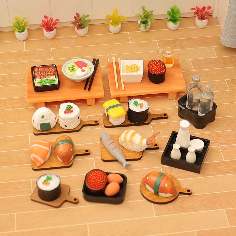 1:12 Dollhouse Miniature Japanese Dessert Sushi Caviar Sake Kitchen Model Decor Toy Doll House Accessories