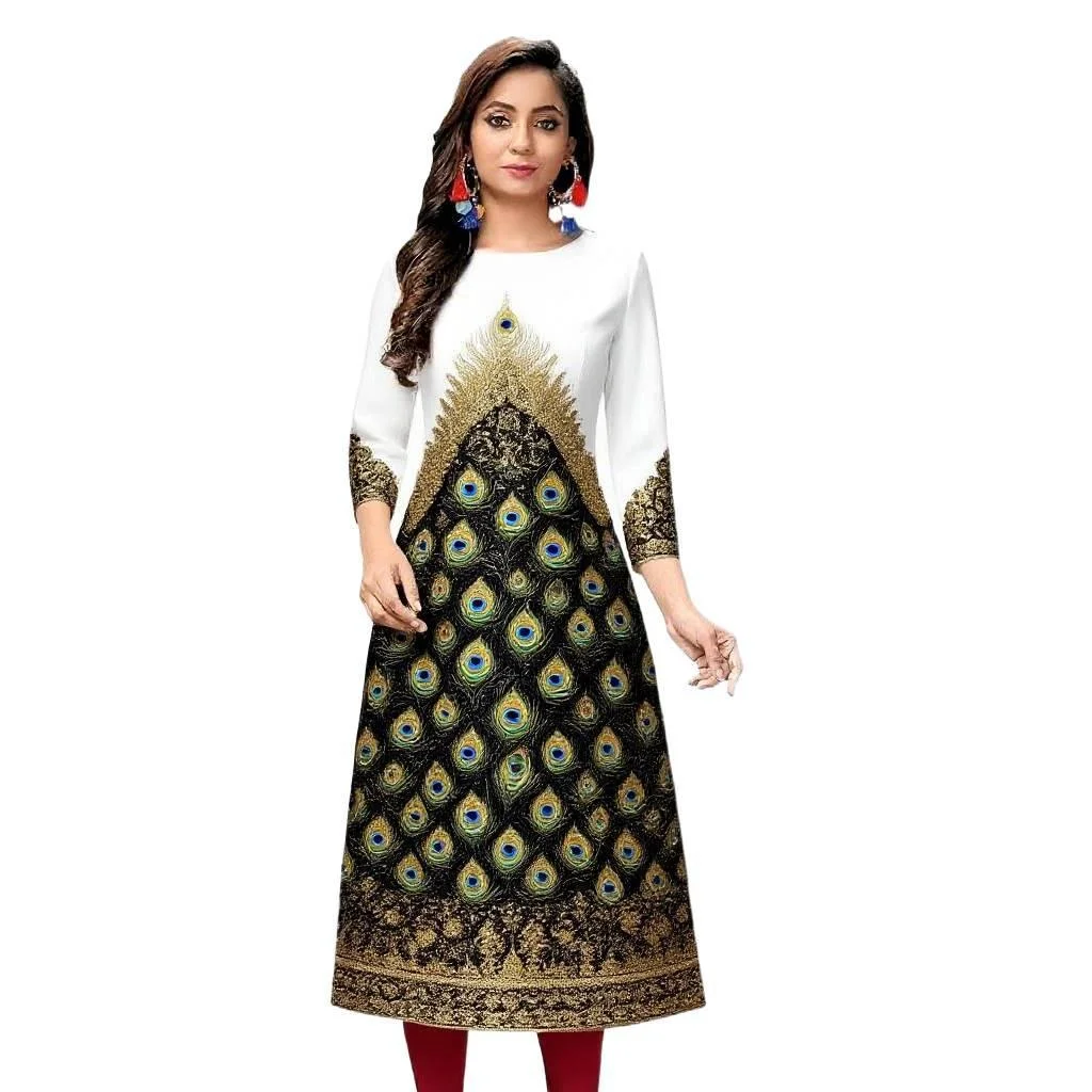 Abito casual da donna Kurt manica lunga dritto casual fiore etnico mandarino o-collo rotondo taglia normale design 3D adatto,