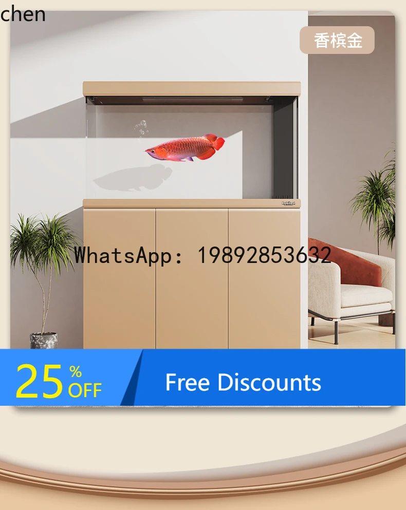 

living room ultra-white glass large fish tank bottom filter household office integrated partition with cabinet