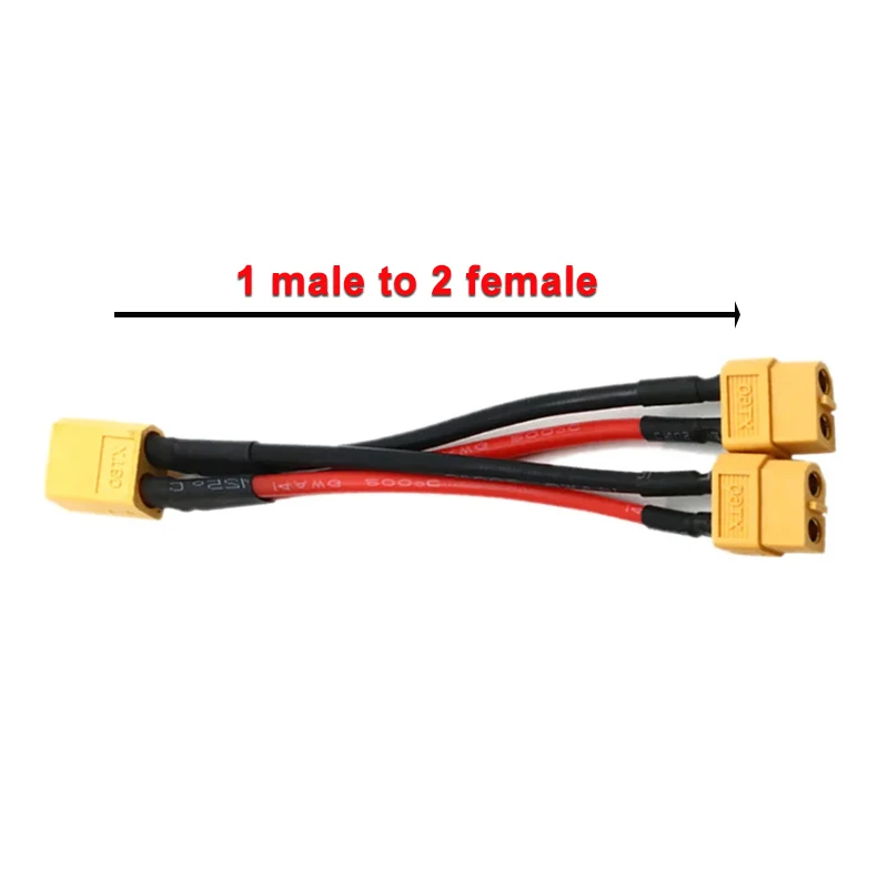 XT60 Parallel Battery Connector Cable Dual Extension 1 Female 2 Males Y Shape Splitter Silicone Wire Battery Accessories