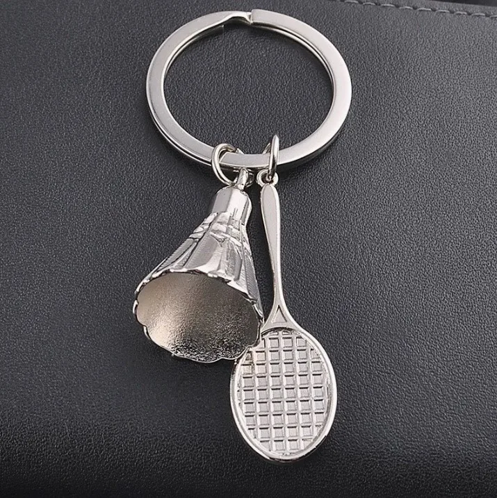 Badminton and Racket Lovers Key Chain Fashion badminton Silver Color Car keychain Key Ring for men and women gift Jewelry 17023