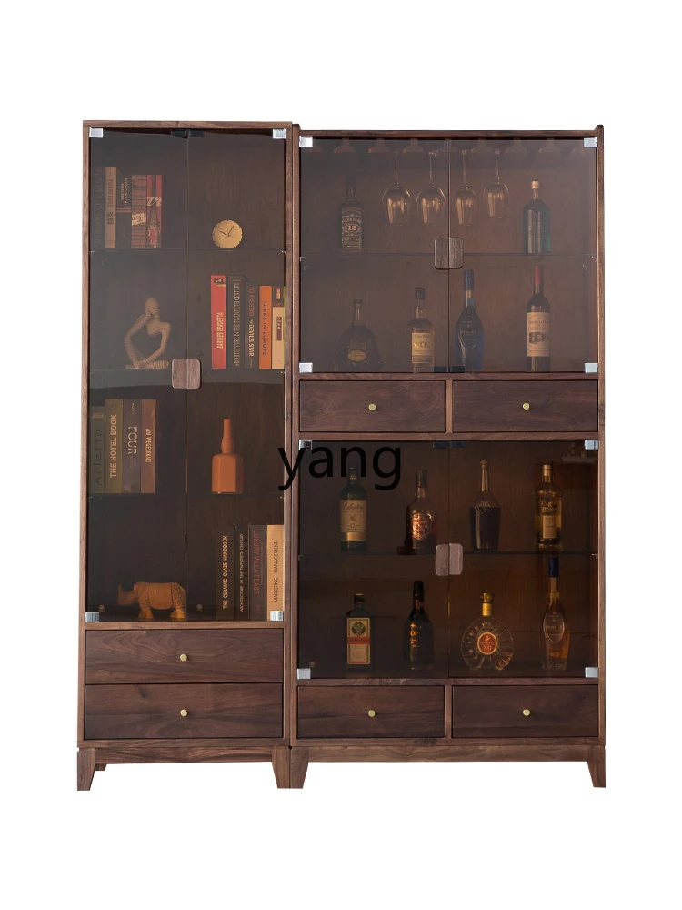 

LH Modern Light Luxury Black Walnut Frameless Glass Door Wine Cabinet Side Cabinet