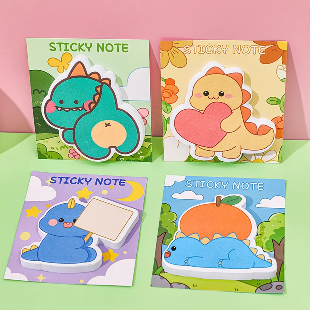 Dinosaur Cartoon Sticky Notes, Memo Notepad, Manual Decorativo Note Pad, Papelaria, 30 Folhas