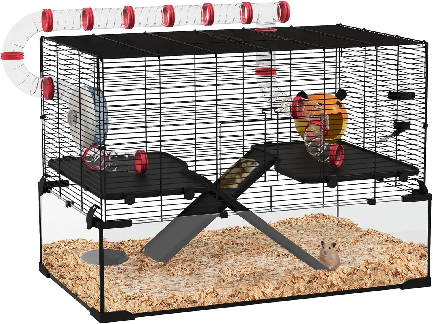 

31" Extra Large Hamster Cage with Tube Tunnel, Small Animal Cage for Dwarf Hamster, Rat, Gerbil Cage with Deep Glass