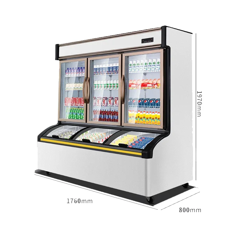 Three Door Vertical Freezer Ice Cream Beverage Combination Display Cabinet Energy Saving Fast Refrigeration Refrigerator