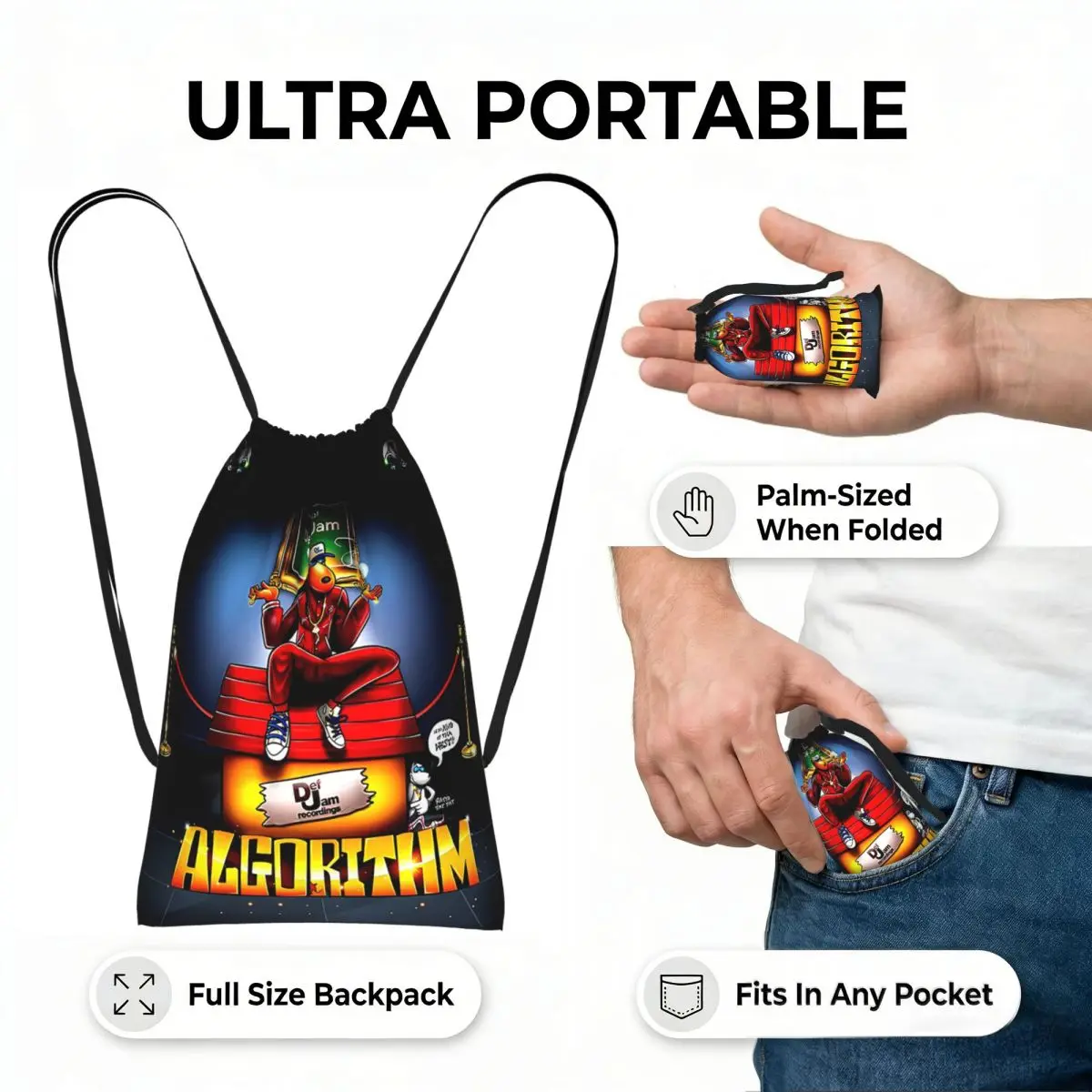Snoop Dogg Doggystyle Music Rapper Drawstring Backpack Sports Gym Bag Portable Travel Drawstring Bag for Men Women