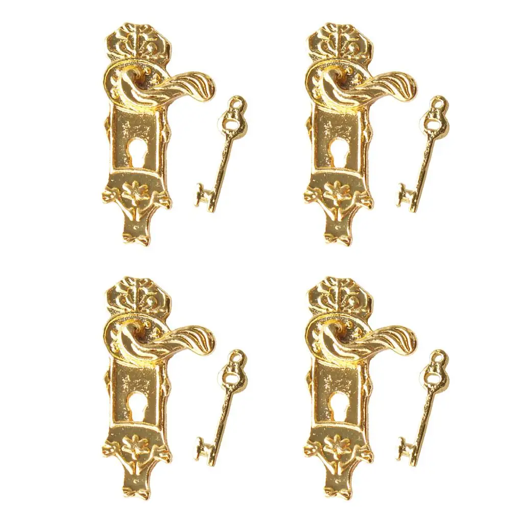 4 Sets Dollhouse Miniature Alloy Door Locks with Keys for 1/12 Dollhouse Accessories