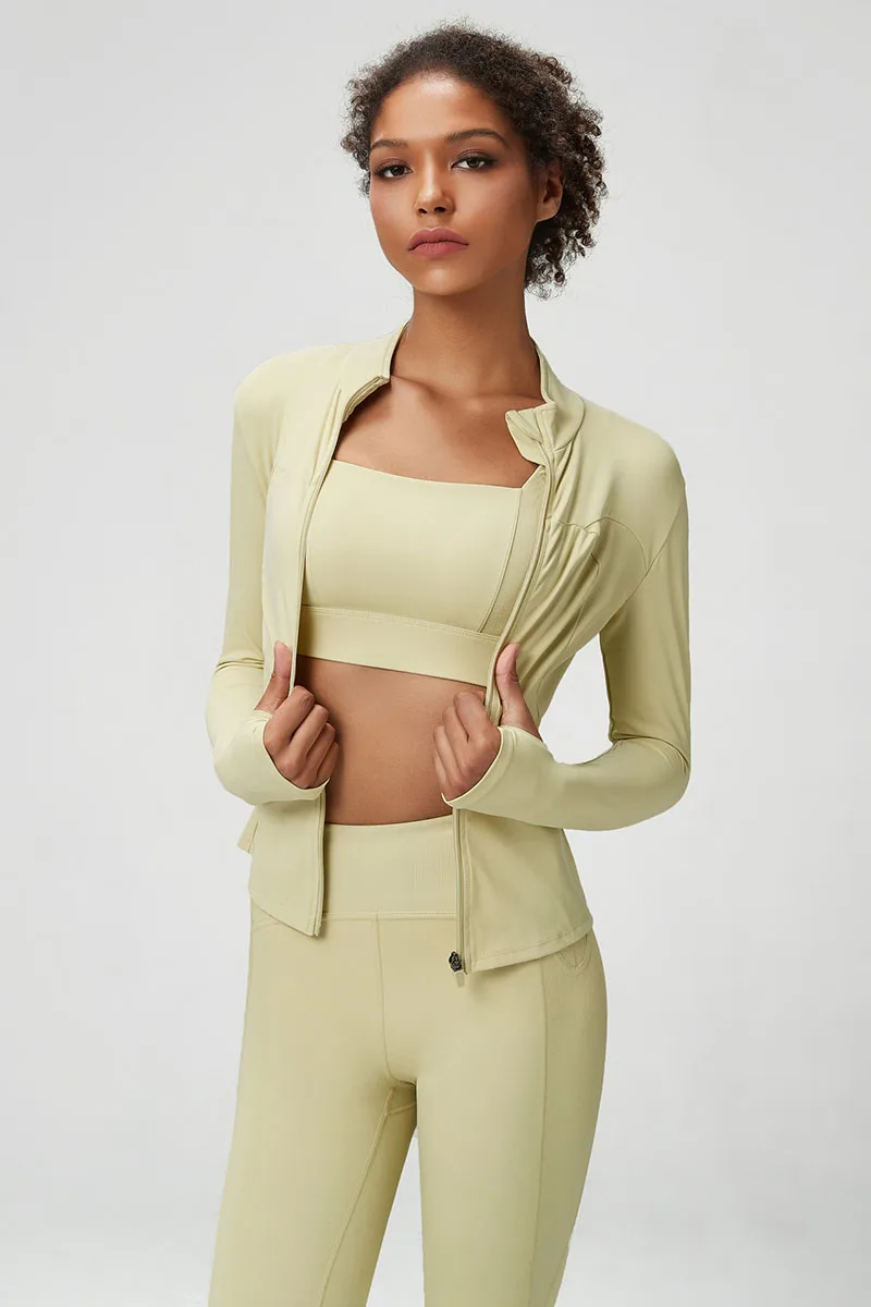 2/3 stück Fitness Yoga Set Frauen Einfarbig Stretch Sportlich Anzug Sexy Bh Zipper Jacke Hohe Taille Leggings Weibliche Sportswear – Detail 11