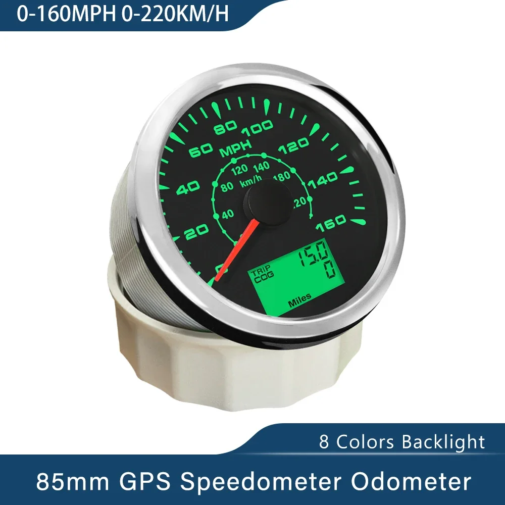 ELING 85 مللي متر نظام تحديد المواقع عداد السرعة 0-35MPH 0-80MPH 0-160mph 0-200MPH عداد المسافات الأميال مع 8 ألوان الخلفية لسيارة قارب دراجة نارية