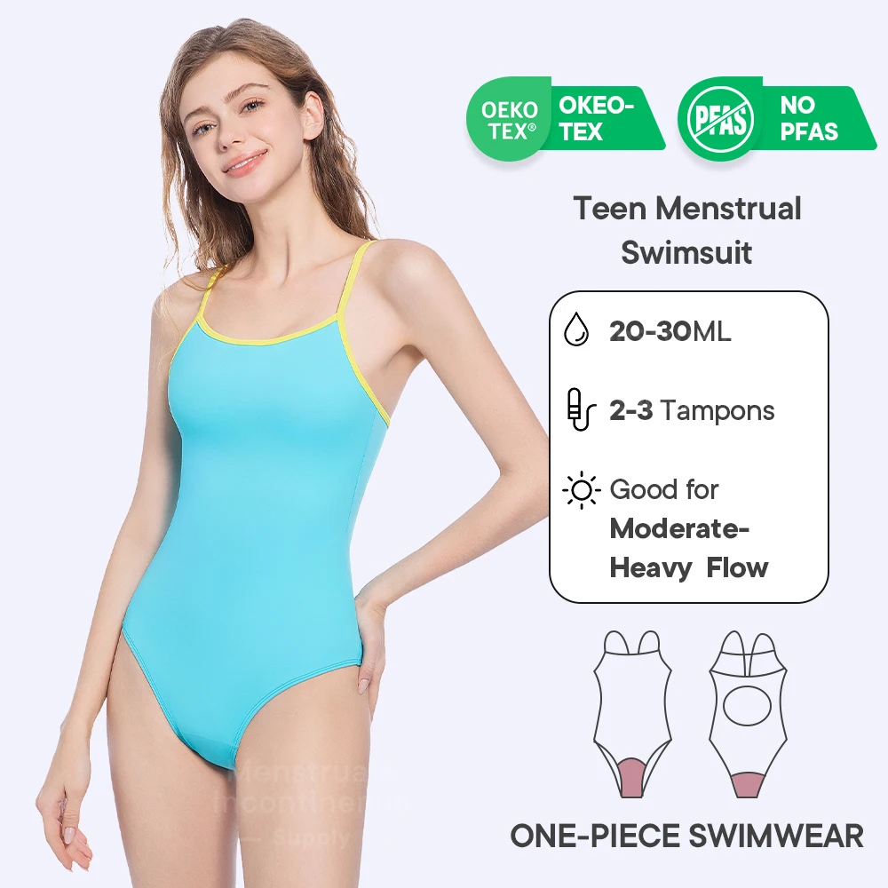 Menstrual Swimsuit for Teen One Piece Period Swimwear Breathable Reusable 4-Layer Leakproof Protection High Absorption Bathing S