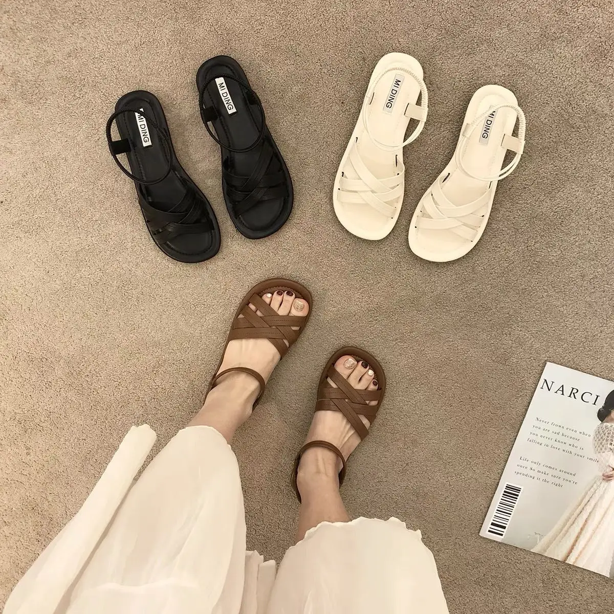 

Breathable Women's Summer Flat Sandals: New Arrival, Fairy-Inspired Vacation Style, Roman Beach Shoes