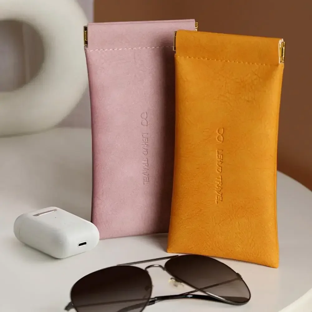 1Pcs Soft Leather Storage Pouch Automatic Closing Eyewear Storage Bag Built-in Fluff Sun Glasses Pouch Faux Leather Glasses Bag