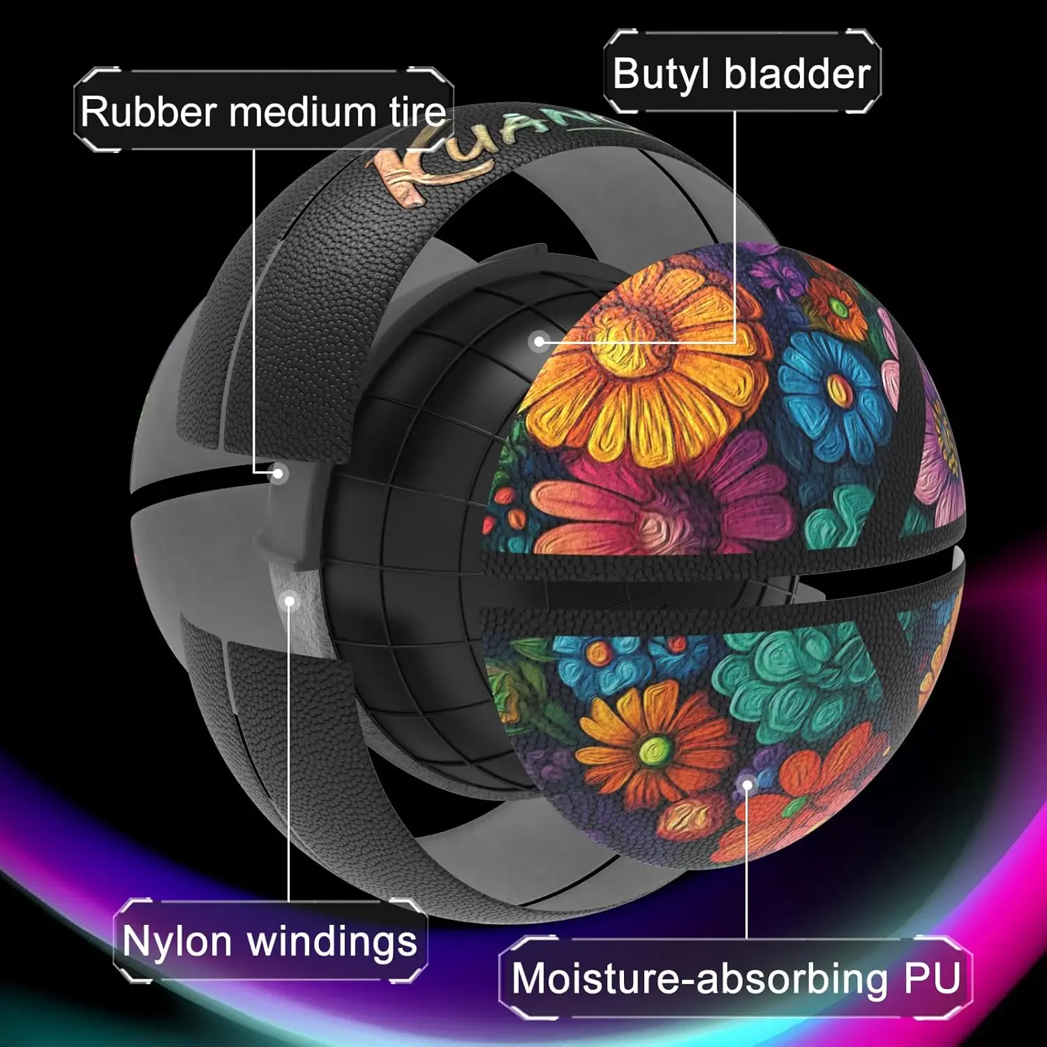 Баскетбольный мяч Kuangmi Love Lucky Series, официальный размер 7 (29,5 дюйма), художественный мяч ограниченного коллекционного выпуска