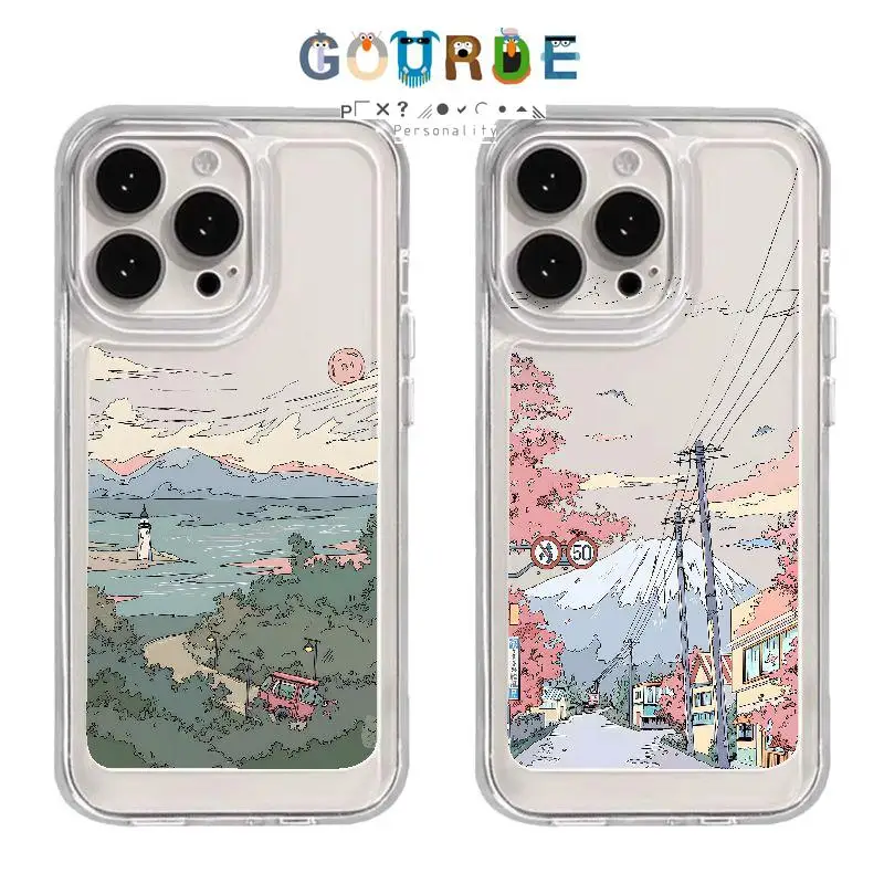 

Gourde Healing the Coastal Mountains pattern Phone Case for Iphone 16 15 14 12 13 11 Pro Max IP 7 8 Plus Iphon X XS XR Xs Max