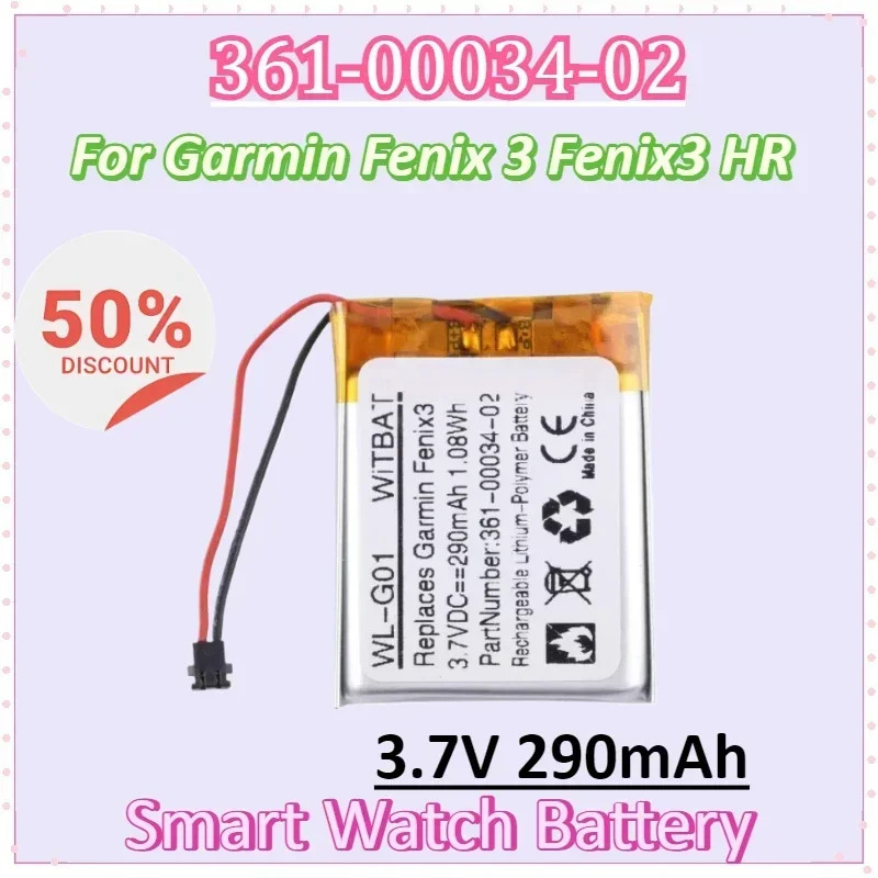 

361-00034-02 3.7V 290mAh Smart Watch Battery for Garmin Fenix 3 Fenix3 HR Rechargable Batteries